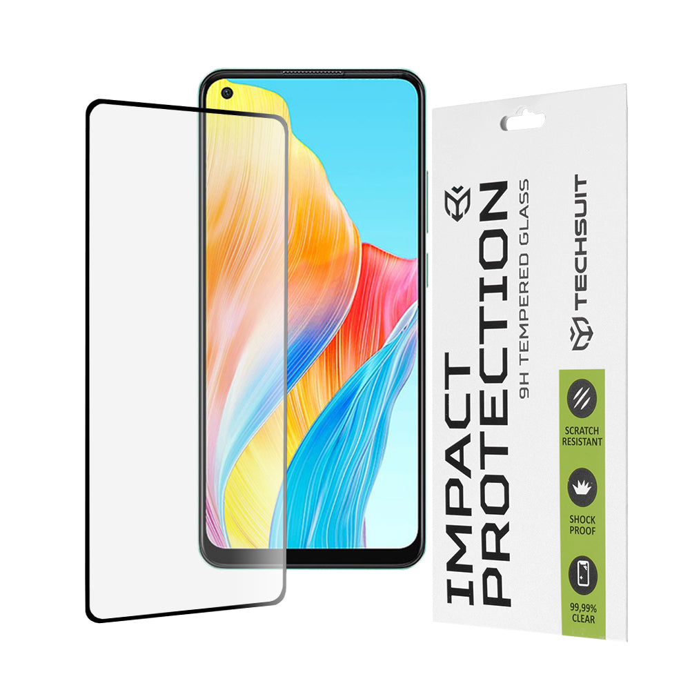 Pellicola protettiva per schermo Techsuit per Oppo A78 4G, Vetro Temperato, Full Glue, 111D, Nero