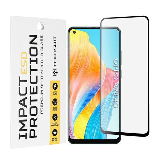 Pellicola protettiva per schermo Techsuit per Oppo A78 4G, Vetro temperato, Full Glue, Nero