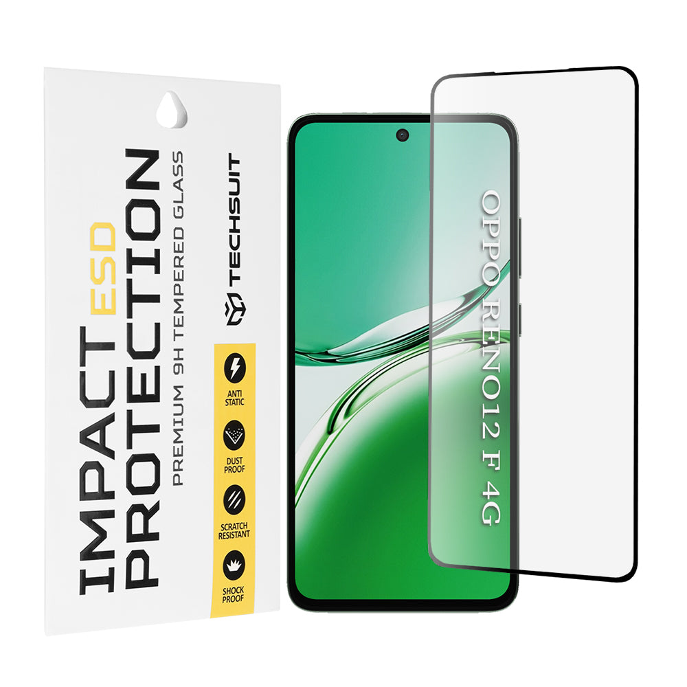 Pellicola protettiva per schermo Techsuit per Oppo Reno12 FS 5G / Reno12 FS 4G / Reno12 F 4G / Reno12 F, Vetro temperato, Full Glue, Nero