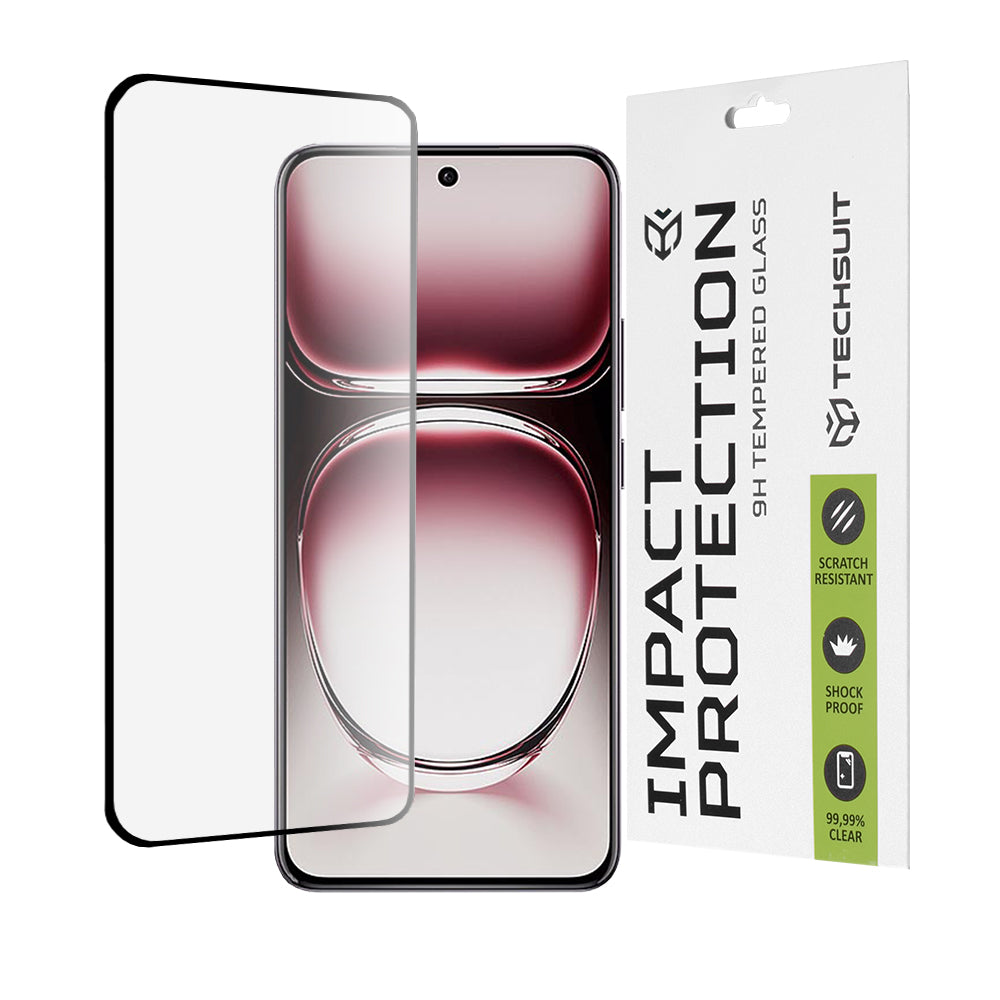 Pellicola Protettiva Schermo Techsuit per Oppo Reno12 Pro, Vetro Temperato, Full Glue, 111D, Nero