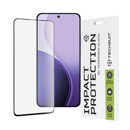 Pellicola protettiva per schermo Techsuit per Oppo Reno14 F, Vetro temperato, Full Glue, 111D, Nero