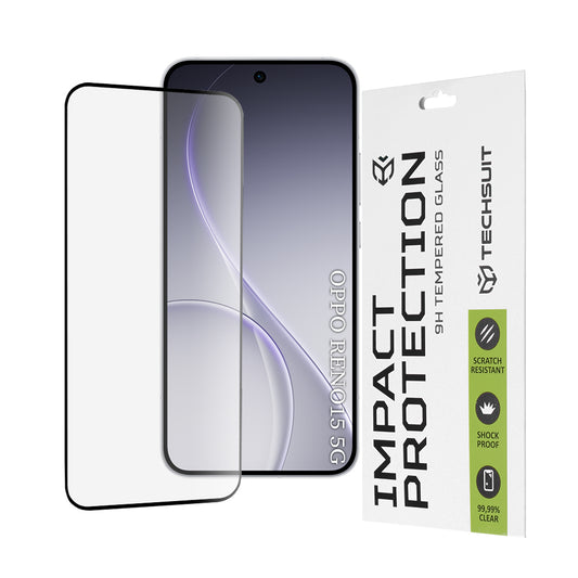 Pellicola protettiva schermo Techsuit per Oppo Reno15, Vetro Temperato, Full Glue, 111D, Nera