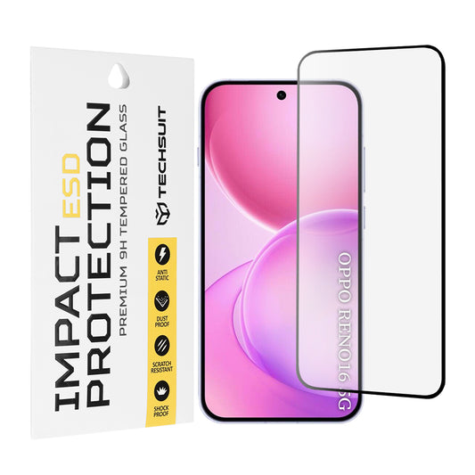 Pellicola protettiva per schermo Techsuit per Oppo Reno16 / Reno16 Pro, Vetro temperato, Full Glue, Nero
