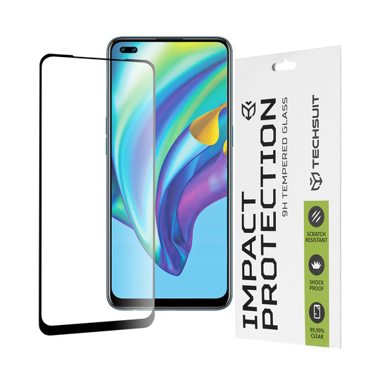 Pellicola protettiva per schermo Techsuit per Oppo Reno4 Lite, Vetro temperato, Full Glue, 111D, Nero