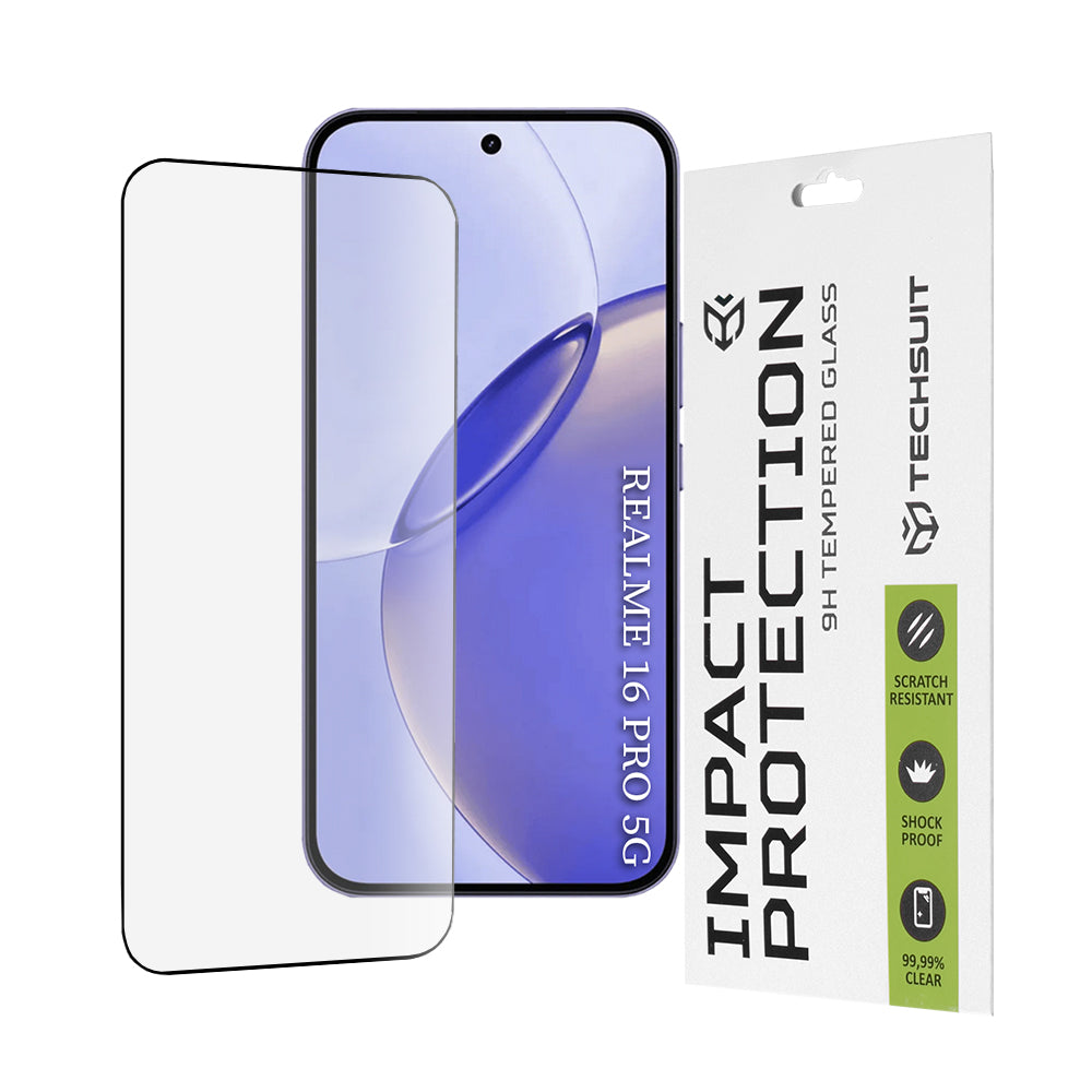 Pellicola protettiva Techsuit per Realme 16 Pro, Vetro Temperato, Full Glue, 111D, Nera