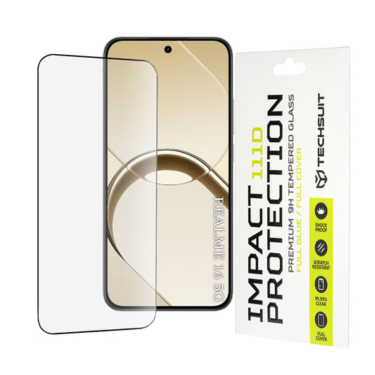 Pellicola protettiva per schermo Techsuit per Realme 16, Vetro temperato, Full Glue, 111D, Nero