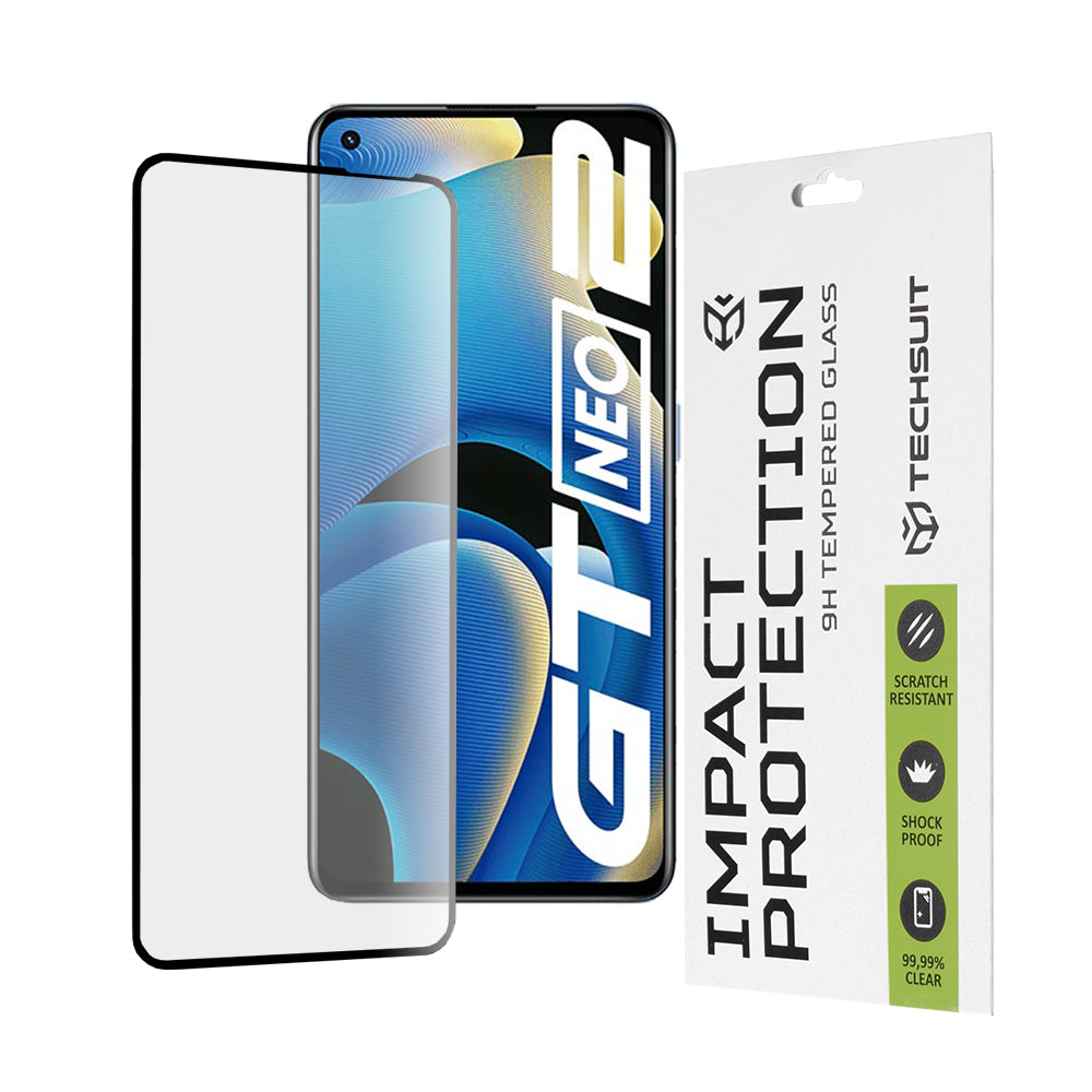 Pellicola protettiva per schermo Techsuit per Realme GT Neo 3T / GT2 / GT Neo2, Vetro Temperato, Full Glue, 111D, Nero