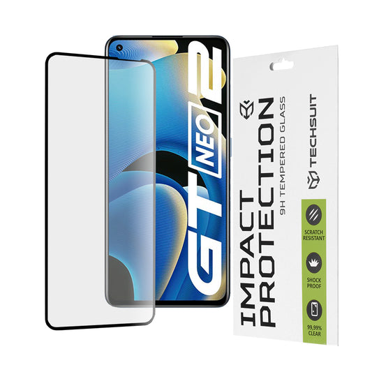 Pellicola protettiva per schermo Techsuit per Realme GT Neo 3T / GT2 / GT Neo2, Vetro Temperato, Full Glue, 111D, Nero