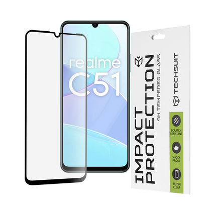 Techsuit Screen Protector for Realme Note 50 / C51, Tempered Glass, Full Glue, 111D, Black