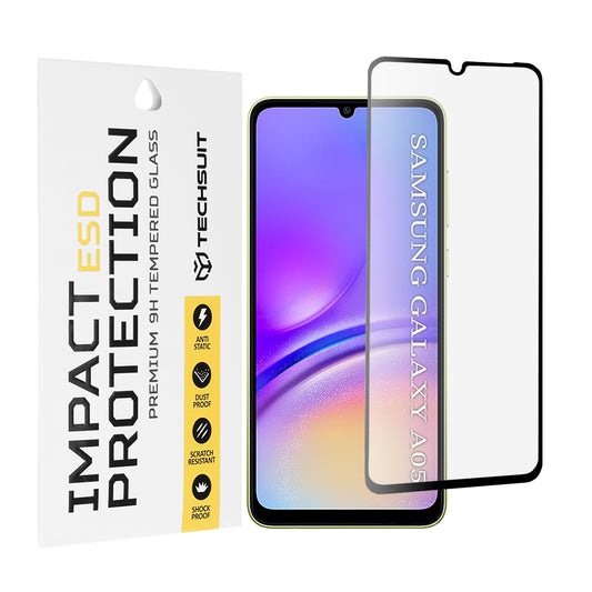 Pellicola protettiva per schermo Techsuit per Samsung Galaxy A05 A055, Vetro temperato, Full Glue, Nero