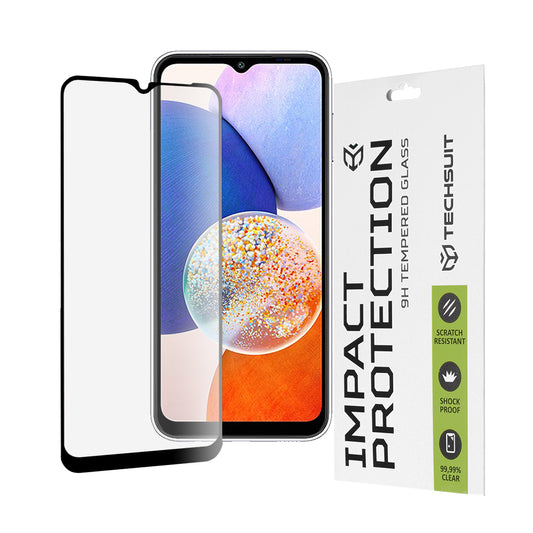 Pellicola Protettiva per Schermo Techsuit per Samsung Galaxy A14 A145 / A14 5G A146, Vetro Temperato, Full Glue, 111D, Nero