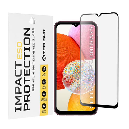Pellicola protettiva per schermo Techsuit per Samsung Galaxy A14 A145 / A14 5G A146, Vetro temperato, Full Glue, Nero