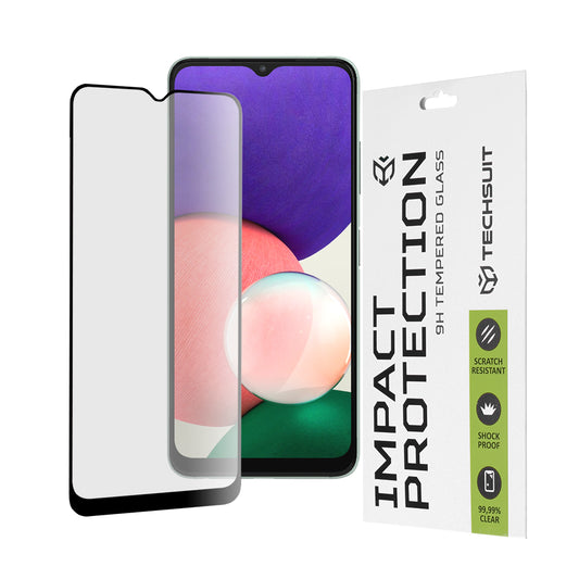 Pellicola protettiva per schermo Techsuit per Samsung Galaxy A22 5G A226, Vetro temperato, Full Glue, 111D, Nero