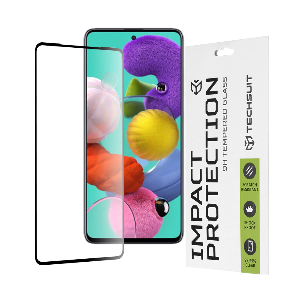 Pellicola protettiva per schermo Techsuit per Samsung Galaxy A51 5G A516 / A51 A515, Vetro temperato, Full Glue, 111D, Nero
