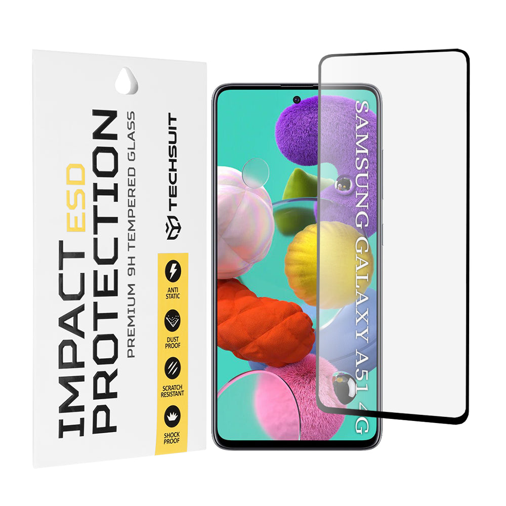 Pellicola protettiva per schermo Techsuit per Samsung Galaxy A51 5G A516 / A51 A515, Vetro temperato, Full Glue, Nero