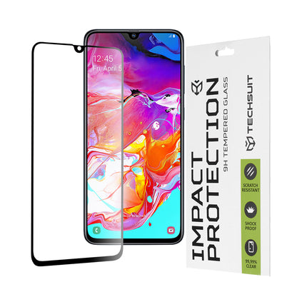 Pellicola protettiva per schermo Techsuit per Samsung Galaxy A70s A707 / A90 5G A908 / A70 A705, Vetro temperato, Full Glue, 111D, Nero