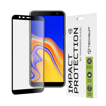 Pellicola protettiva per schermo Techsuit per Samsung Galaxy J6+ J610 / J4 Plus (2018) J415, Vetro temperato, Full Glue, 111D, Nero
