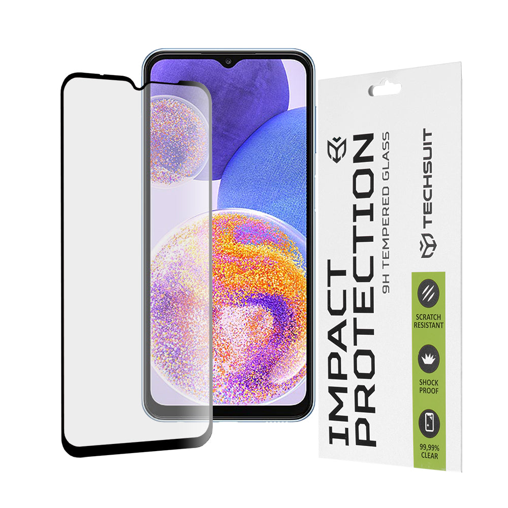 Pellicola Protettiva per Schermo Techsuit per Samsung Galaxy M13 M135 / F13 E135 / A23 5G A236 / A23 A235, Vetro Temperato, Full Glue, 111D, Nero