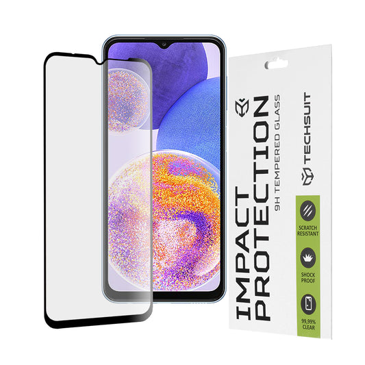 Pellicola Protettiva per Schermo Techsuit per Samsung Galaxy M13 M135 / F13 E135 / A23 5G A236 / A23 A235, Vetro Temperato, Full Glue, 111D, Nero