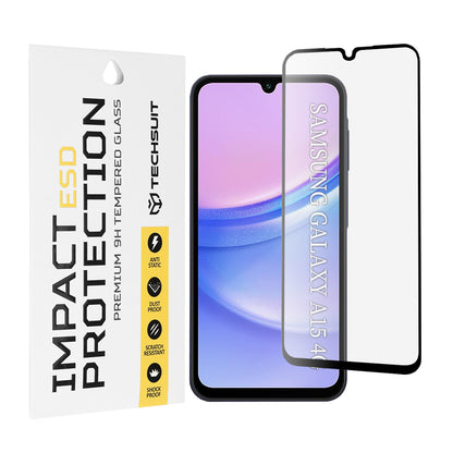 Pellicola protettiva per schermo Techsuit per Samsung Galaxy M15 / A15 5G A156 / A15 A155, Vetro temperato, Full Glue, Nero