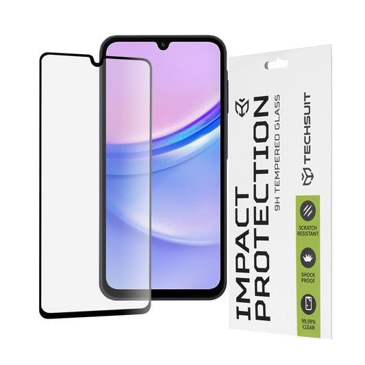 Pellicola Protettiva per Schermo Techsuit per Samsung Galaxy M15 / A15 5G A156 / A15 A155 / A25 A256, Vetro Temperato, Full Glue, 111D, Nero