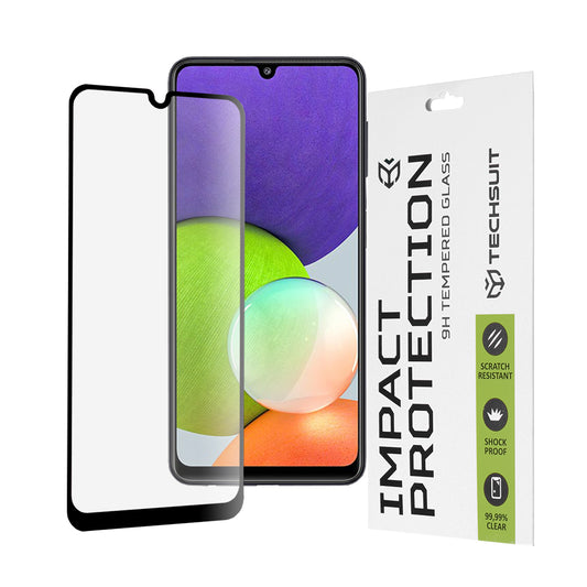Pellicola protettiva per schermo Techsuit per Samsung Galaxy M22 M225 / A22 A225, Vetro temperato, Full Glue, 111D, Nero