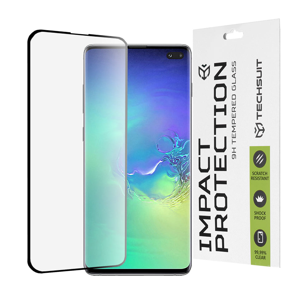 Pellicola protettiva per schermo Techsuit per Samsung Galaxy S10+ G975, Vetro temperato, Full Glue, 111D, Nero