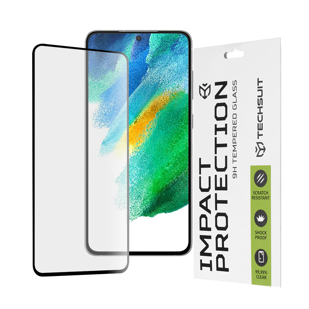 Pellicola protettiva per schermo Techsuit per Samsung Galaxy S21 FE 5G G990, Vetro temperato, Full Glue, 111D, Nero