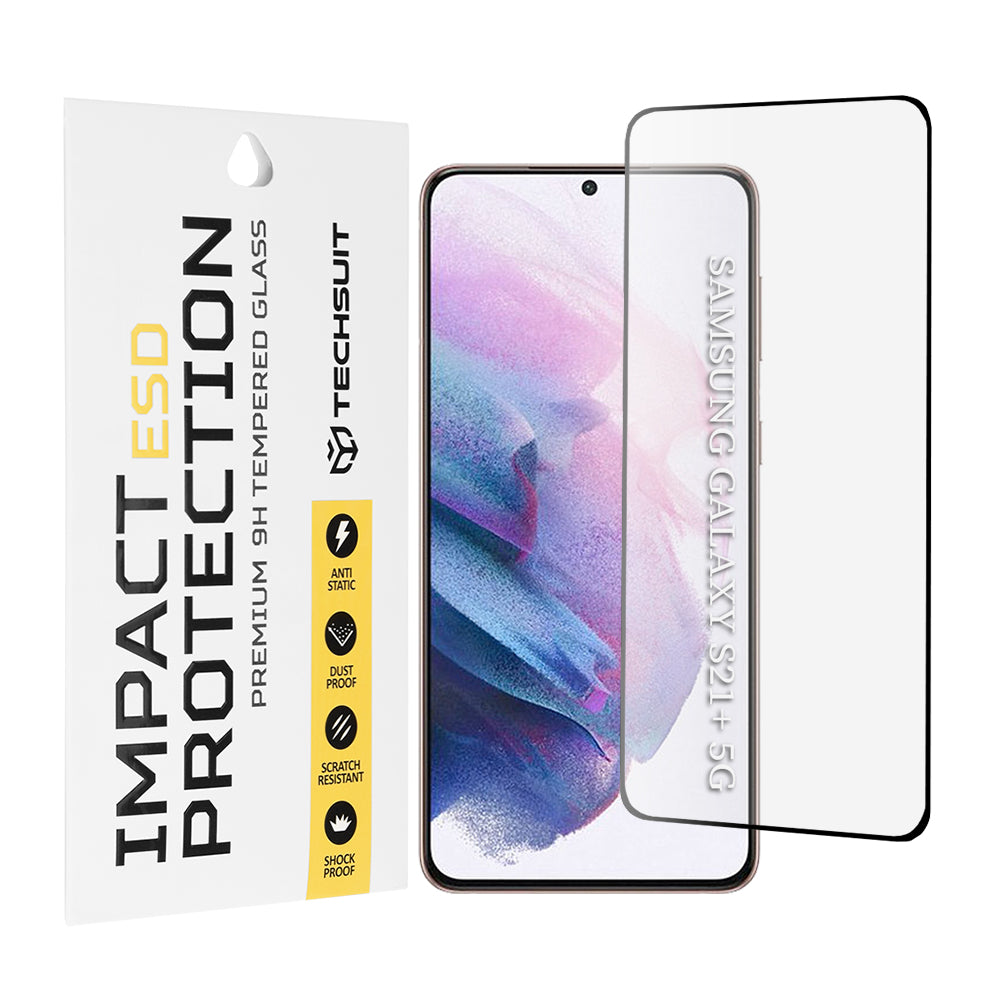 Pellicola protettiva per schermo Techsuit per Samsung Galaxy S21+ 5G G996, Vetro temperato, Full Glue, Nero