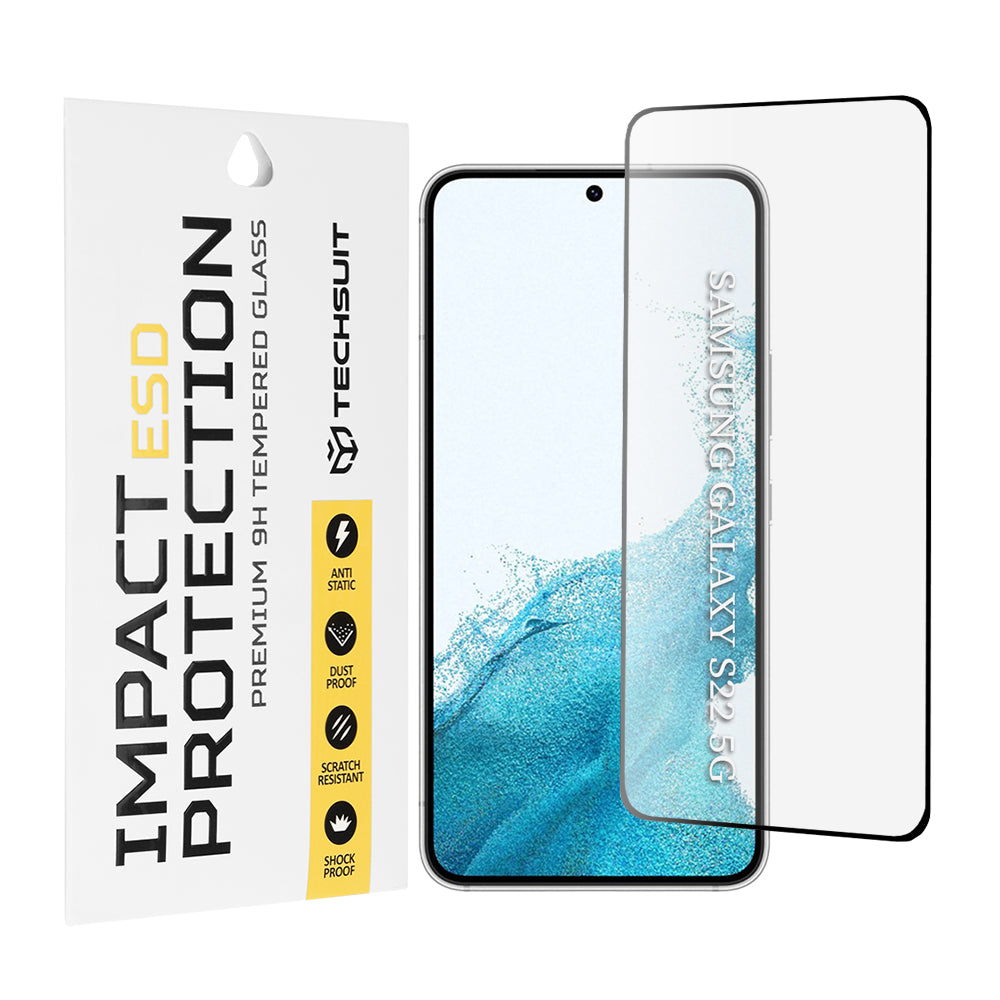 Pellicola protettiva per schermo Techsuit per Samsung Galaxy S23 S911 / S22 5G S901, Vetro temperato, Full Glue, Nero