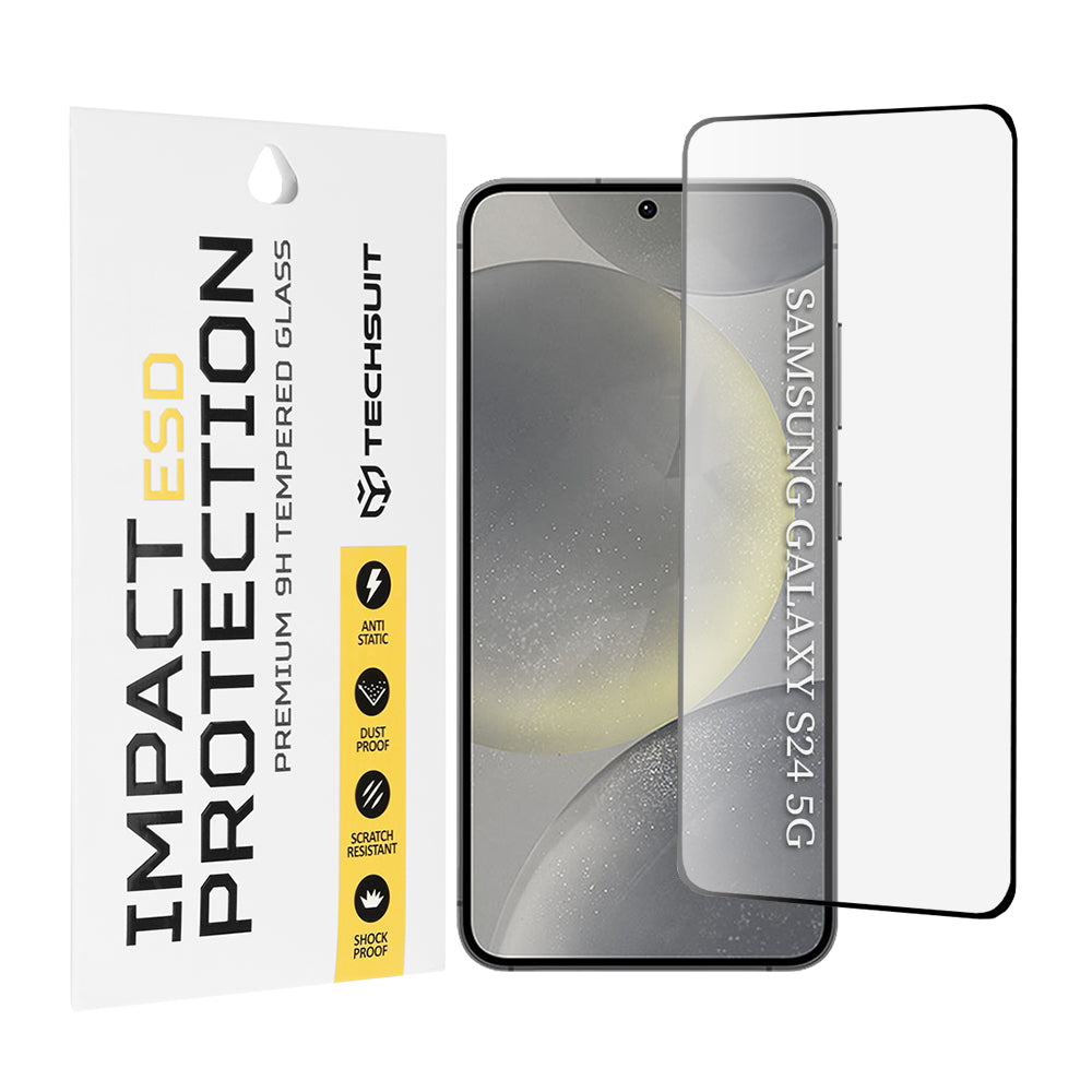 Pellicola protettiva per schermo Techsuit per Samsung Galaxy S24 S921, Vetro temperato, Full Glue, Nero