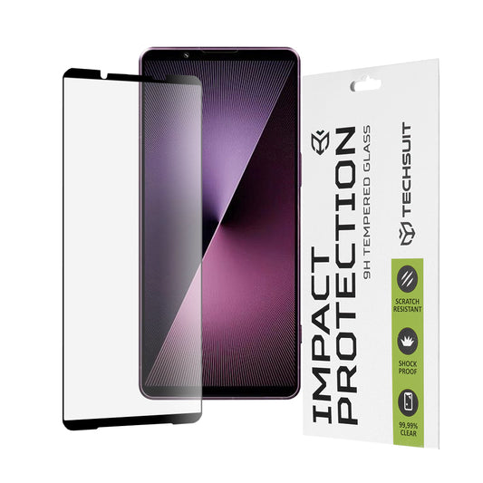 Pellicola protettiva per schermo Techsuit per Sony Xperia 1 VII, Vetro temperato, Full Glue, 111D, Nero