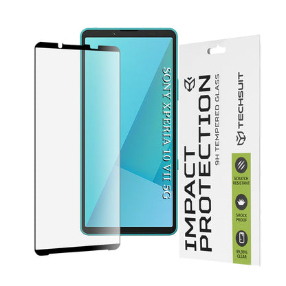 Pellicola protettiva per schermo Techsuit per Sony Xperia 10 VII, Vetro temperato, Full Glue, 111D, Nero