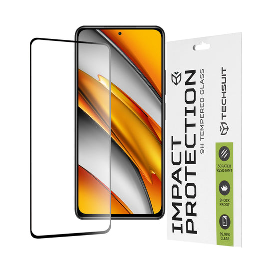 Pellicola Protettiva Schermo Techsuit per Xiaomi Poco F3 / Mi 11i, Vetro Temperato, Full Glue, 111D, Nero
