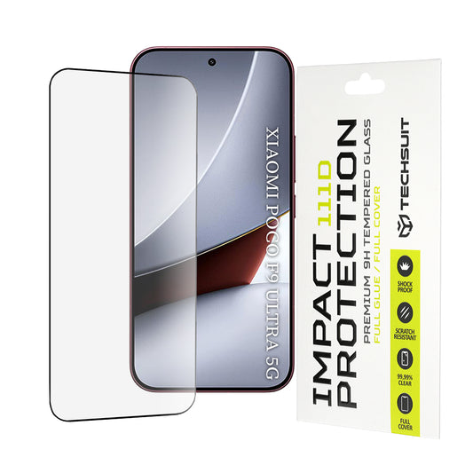 Pellicola Protettiva per Schermo Techsuit per Xiaomi Poco F9 Ultra, Vetro Temperato, Full Glue, 111D, Nero