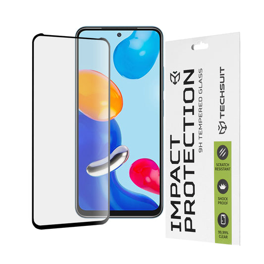 Pellicola protettiva per schermo Techsuit per Xiaomi Poco M4 Pro / Redmi Note 11S / Note 11, Vetro Temperato, Full Glue, 111D, Nero