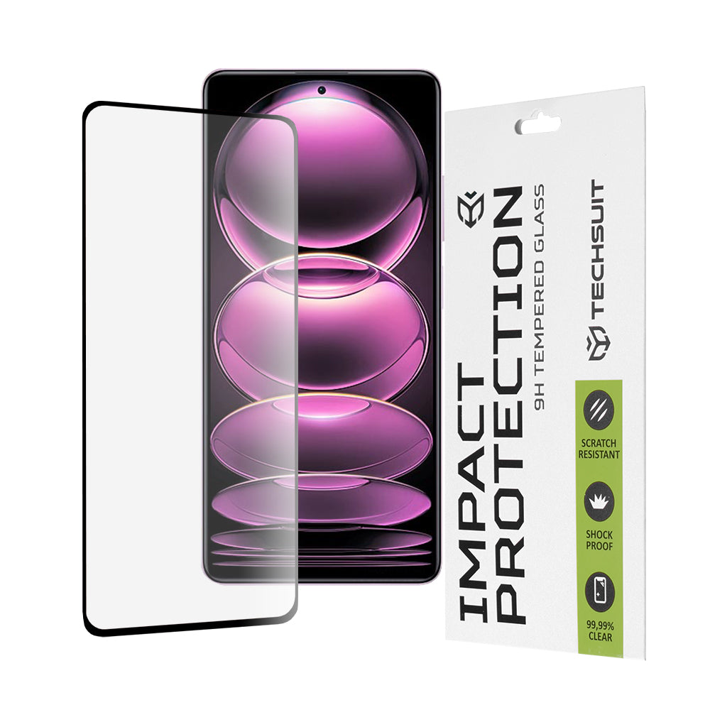 Pellicola protettiva per schermo Techsuit per Xiaomi Poco X5 Pro / Redmi Note 12 Pro 5G / Note 12 Pro+, Vetro temperato, Full Glue, 111D, Nero