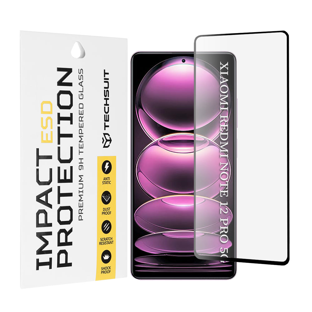 Pellicola protettiva per schermo Techsuit per Xiaomi Poco X5 Pro / Redmi Note 12 Pro 5G / Note 12 Pro+, Vetro temperato, Full Glue, Nero