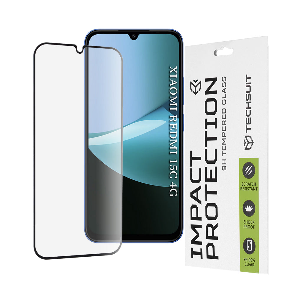Pellicola Protettiva per Schermo Techsuit per Xiaomi Redmi 15C 5G / 15C 4G, Vetro Temperato, Full Glue, 111D, Nero