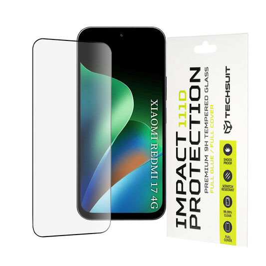 Pellicola protettiva per schermo Techsuit per Xiaomi Redmi 17 5G / 17 4G, Vetro temperato, Full Glue, 111D, Nero