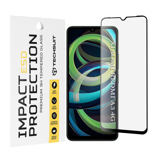 Pellicola protettiva per schermo Techsuit per Xiaomi Redmi A3x / A3, Vetro temperato, Full Glue, Nero