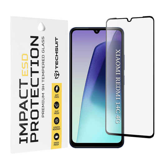 Pellicola protettiva per schermo Techsuit per Xiaomi Redmi A5 4G (Regionale) / 14C / Poco C75, Vetro Temperato, Full Glue, Nero