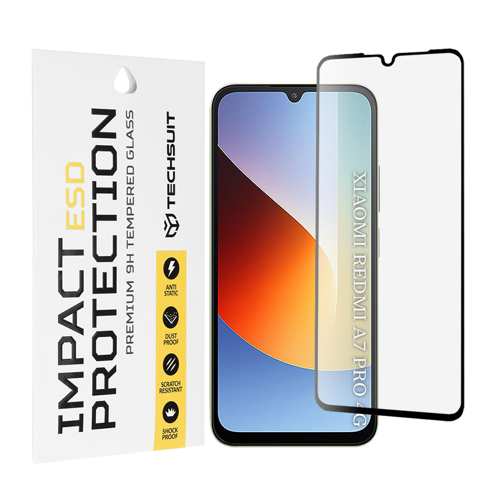 Pellicola protettiva per schermo Techsuit per Xiaomi Redmi A7 Pro 4G, Vetro temperato, Full Glue, Nero