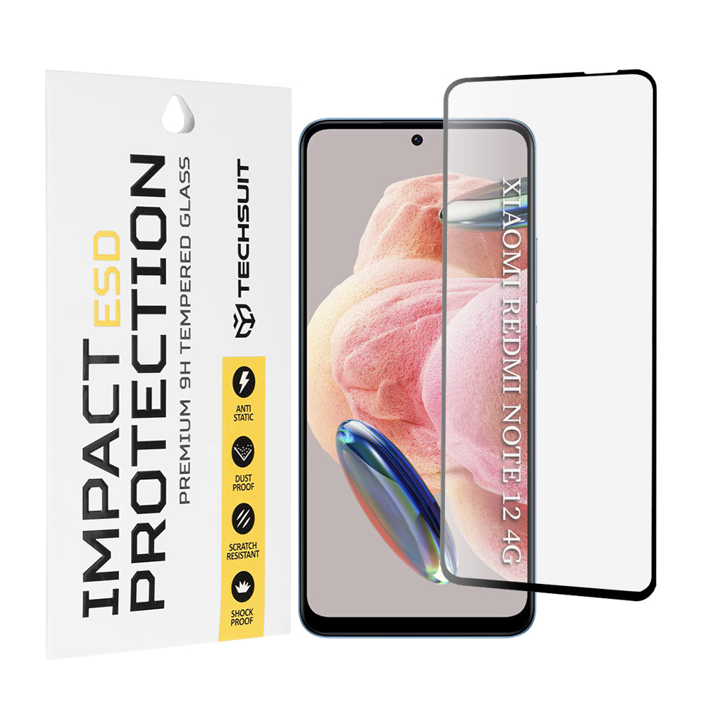 Pellicola protettiva per schermo Techsuit per Xiaomi Redmi Note 12 4G / Note 12 5G / Poco X5, Vetro temperato, Full Glue, Nero