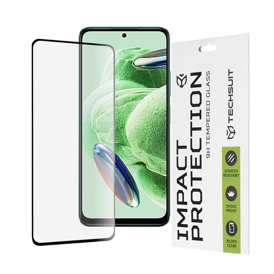 Pellicola Protettiva Schermo Techsuit per Xiaomi Redmi Note 12 4G / Poco X5 / Note 12 5G, Vetro Temperato, Full Glue, 111D, Nera