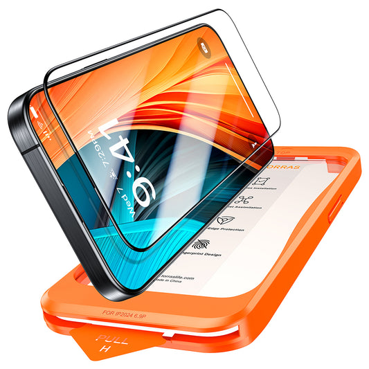 Torras GlassGo Install Master Screen Protector for Apple iPhone 16 Plus, Tempered Glass, Full Glue, Black