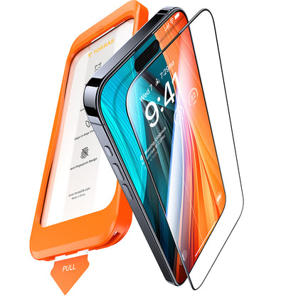 Torras GlassGo Install Master Screen Protector for Apple iPhone 16 Plus, Tempered Glass, Full Glue, Black
