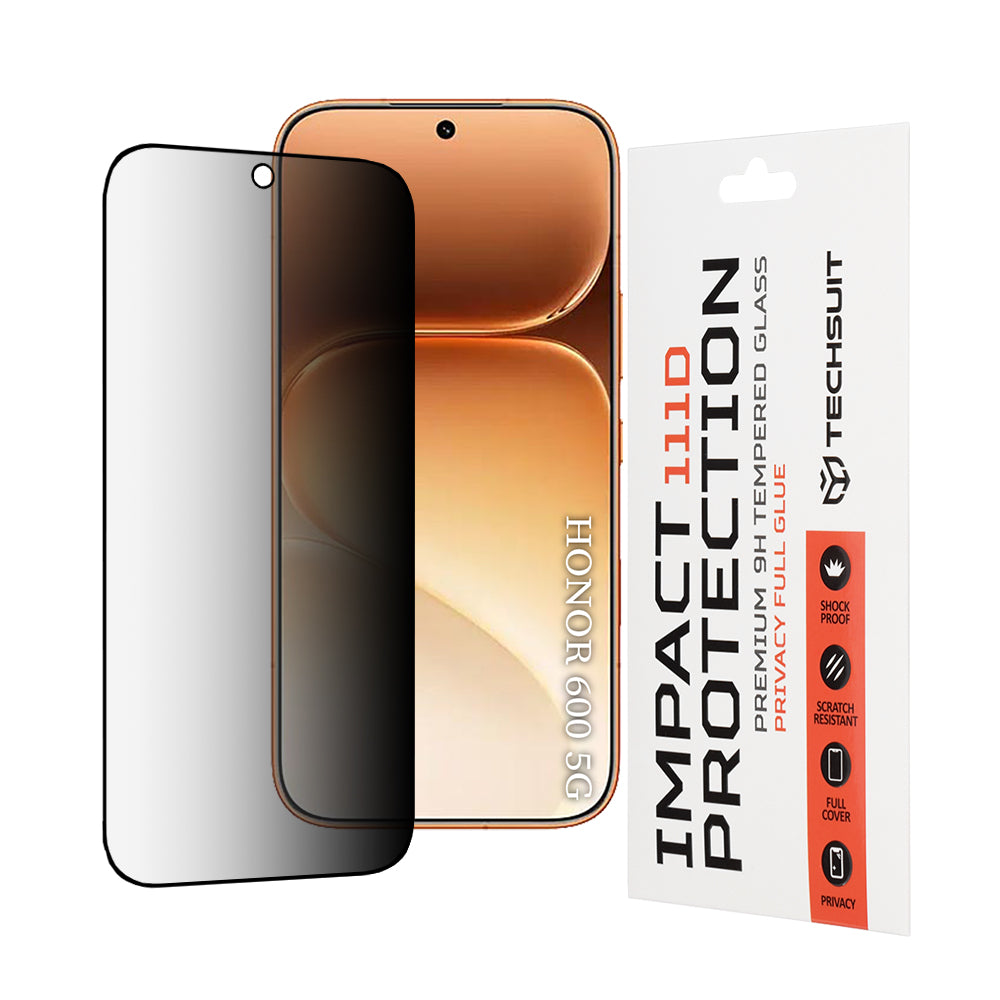 Pellicola protettiva Privacy Techsuit per Honor 600 Pro / 600, Vetro Temperato, Full Glue, 111D