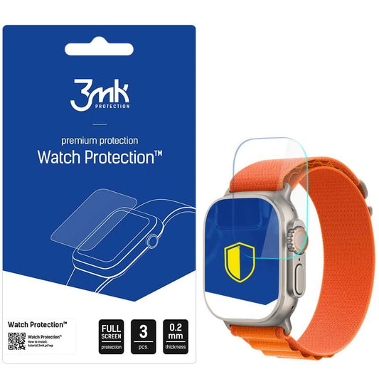 Pellicola Protettiva 3MK FlexibleGlass per Apple Watch Ultra / Ultra 2 Series, Set da 3 pezzi, Vetro Flessibile