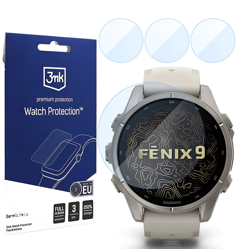 Pellicola Protettiva 3MK FlexibleGlass per Garmin Fenix 9 43mm, Set da 3 pezzi, Vetro Flessibile